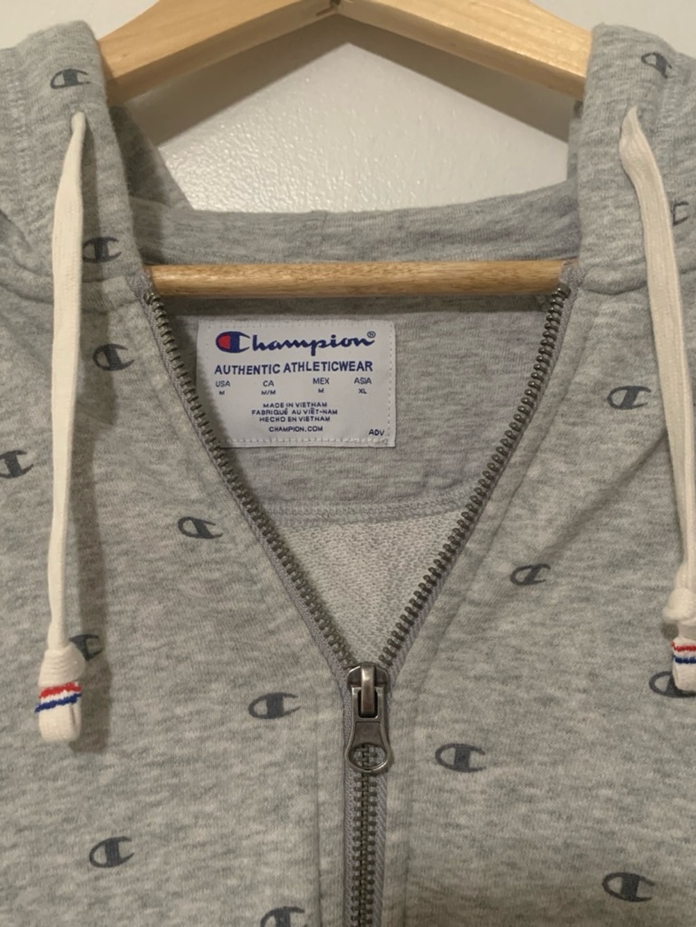 Champion All Over Logo Gray Zip Hooded Sweatshirt - Picture 2 of 3